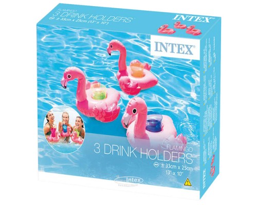 57500, Intex, Надувной плавающий держатель для напитков 28х25х20см "Фламинго" комплект из 3 шт,