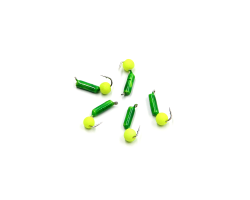 Мормышка безнас"ЯМАН" "Гвоздешарик" зеленый, d-3 мм, вес 0,85 г, шарик желтый неон 1 шт.
