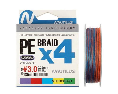 Шнур Nautilus Braid X4 Multicolour d-0.16 10.8кг 1.5PE 135м