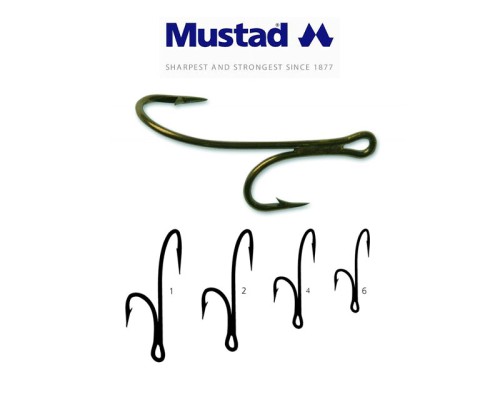 Крючок живцовый XFY "Mustad", размер 2/0, цвет BN, двойник 1 шт.