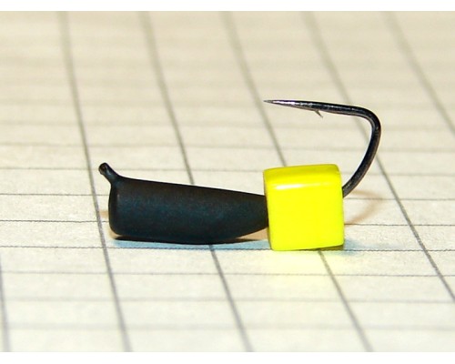 Мормышка безнас"ЯМАН" "Гвоздекубик" черный, d-3 мм, вес 0,85 г, ядреный кубик желтый 1 шт.