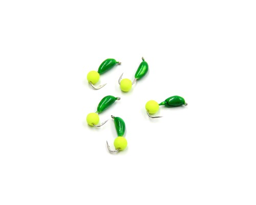 Мормышка безнас"ЯМАН" "Банан" зеленый, d-4 мм, вес 1 г, шарик желтый неон 1 шт.
